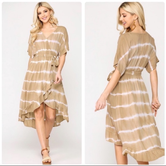 Dresses & Skirts - ☕️☕️💐Latte & White Striped Boho MIDI Wrap Dress💐☕️☕️ Boutique New soft☕️☕️💐